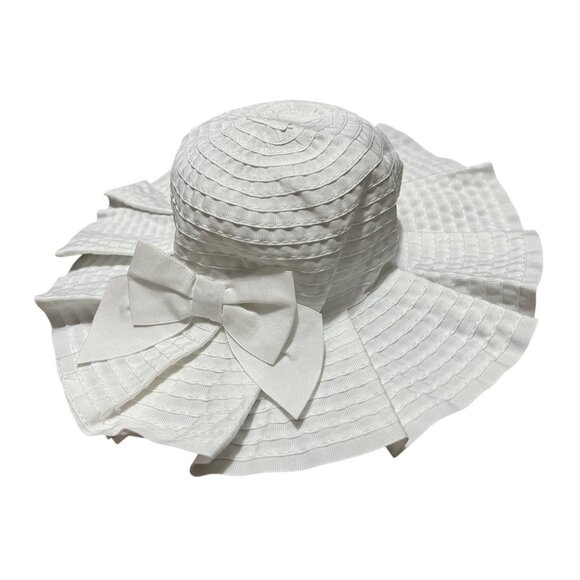 Janie & Jack Wide Rimmed Bow Front Textured Easter Summer Hat Sz 0-3 Months Girl - Picture 1 of 6